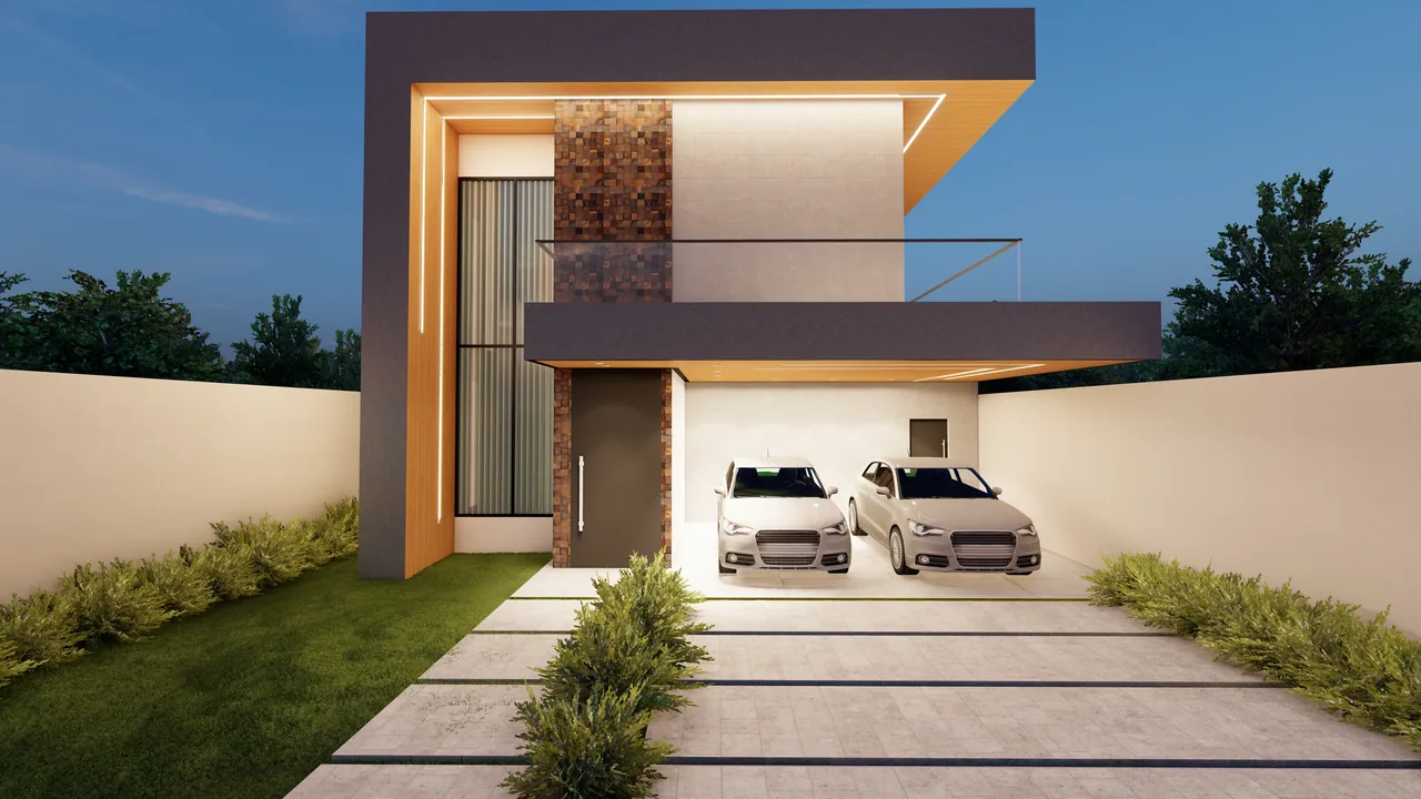 Sobrado moderno com garagem coberta, projeto MV Engenharia