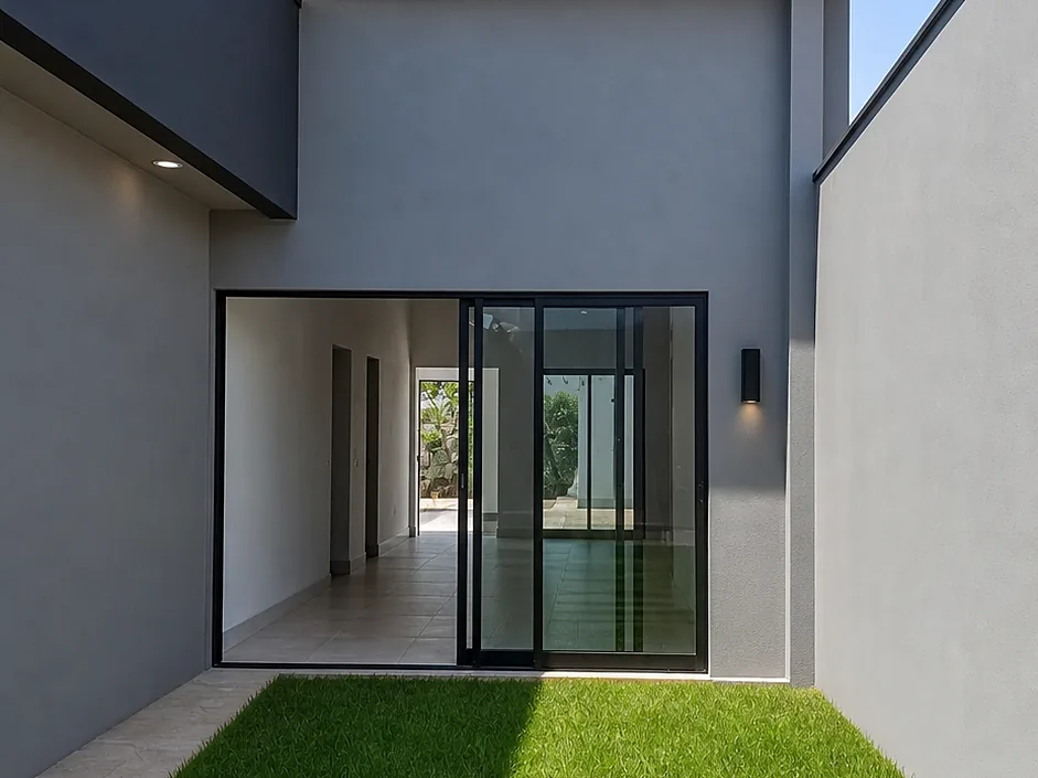 Casa moderna com área externa e paisagismo, padrão MV Engenharia